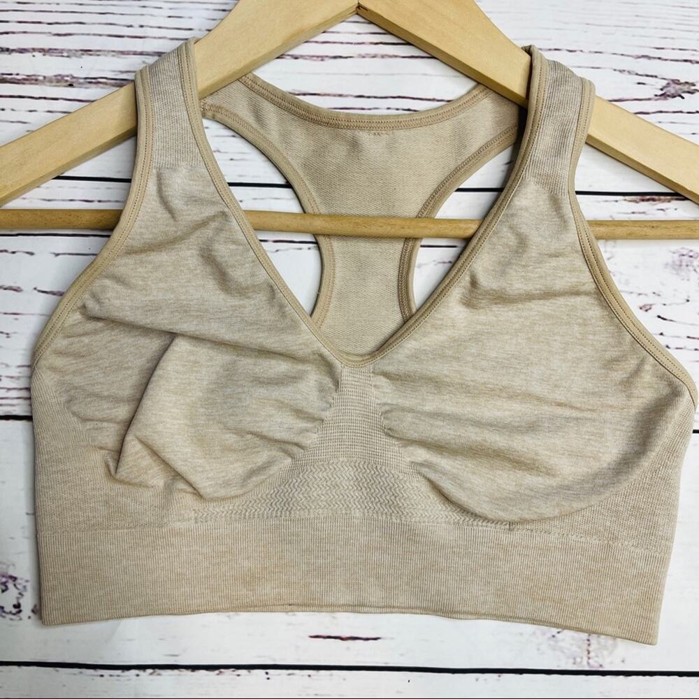 beige tan sport bra very soft stretchy no padding